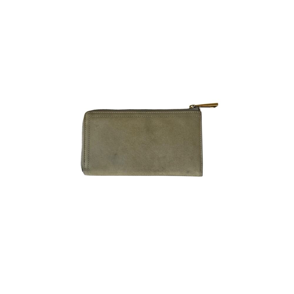 Margot New York Gabby Single Zip Around Leather Wallet Wristlet Olive Green - Picture 2 of 9